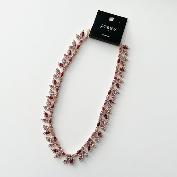 J. Crew Factory Crystal Leaves Statement Necklace (Multi Pink) - Picture 3 of 3
